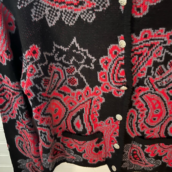 Vintage Black and Red Paisley Button Front Sweater Size S - Picture 3 of 8